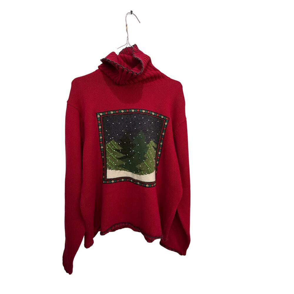 Coldwater Creek Turtleneck Sweater Knit Winter Christmas Holiday Red Size Large